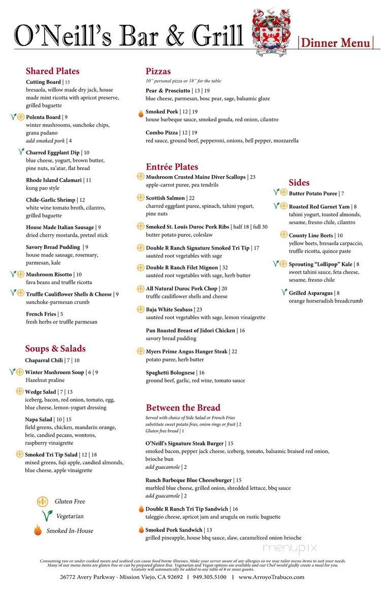 O'Neill's Bar and Grill - Mission Viejo, CA menu_pic