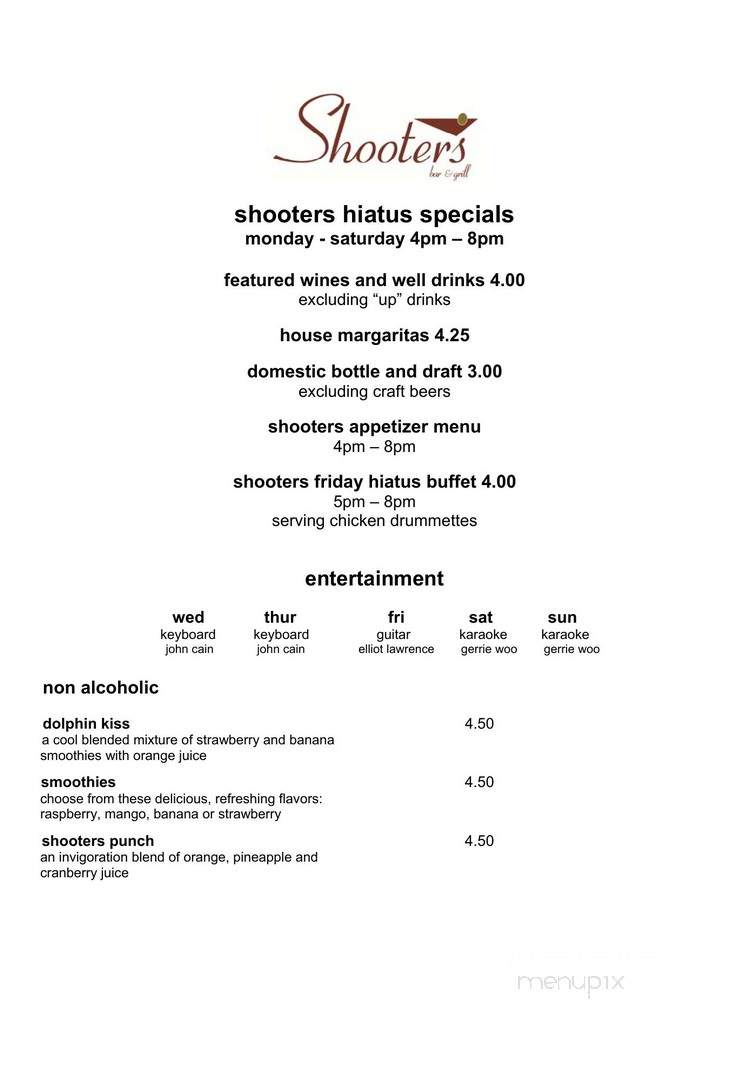 Shooters Bar & Grill - La Jolla, CA menu_pic