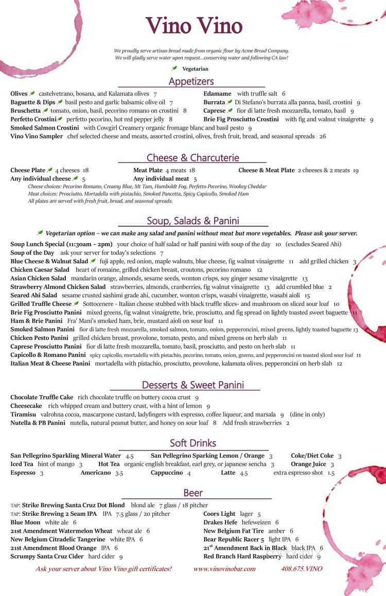 Vino Vino - Sunnyvale, CA menu_pic