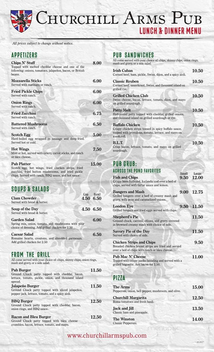 Churchill Arms Pub - Folsom, CA menu_pic