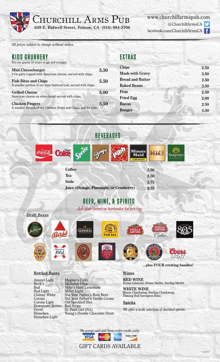 Churchill Arms Pub - Folsom, CA menu_pic