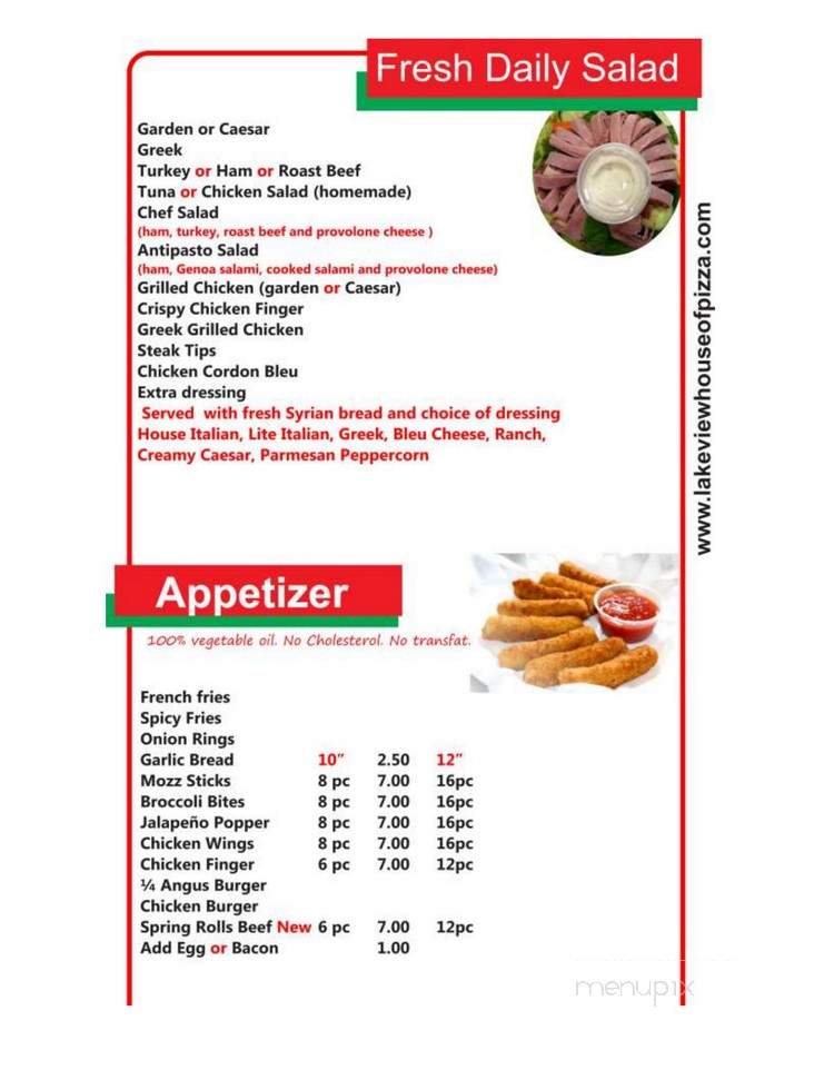 Lakeview House of Pizza - Grafton, MA menu_pic