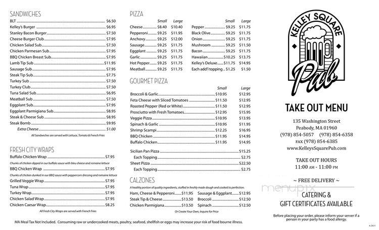 Kelley Square Pub - Peabody, MA menu_pic