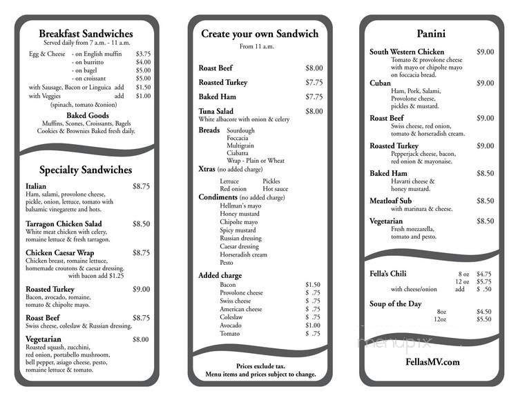 Fella's On Union - Tisbury, MA menu_pic