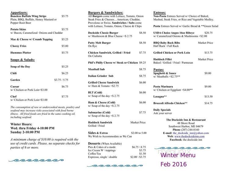 The Dockside Inn & Restaurant - Southwest Harbor, ME menu_pic