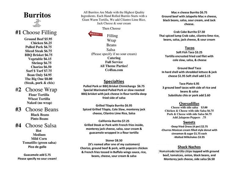 The Burrito Shack - Newtown, CT menu_pic