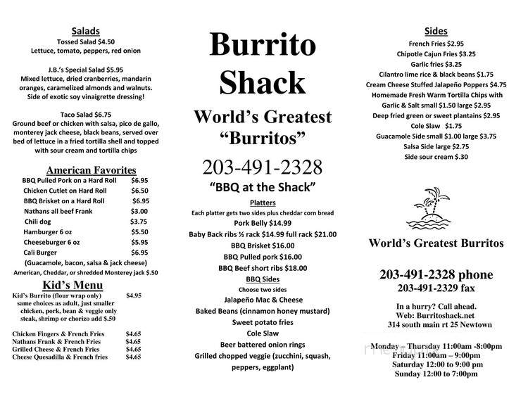 The Burrito Shack - Newtown, CT menu_pic