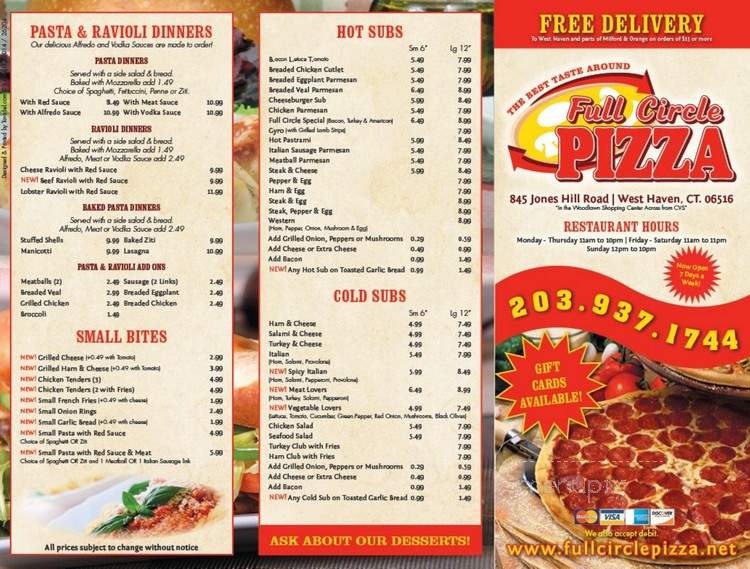 Full Circle Pizza - West Haven, CT menu_pic