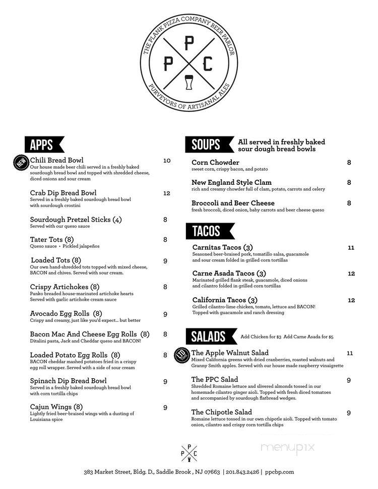 The Plank Pizza Co. Beer Parlor - Saddle Brook, NJ menu_pic