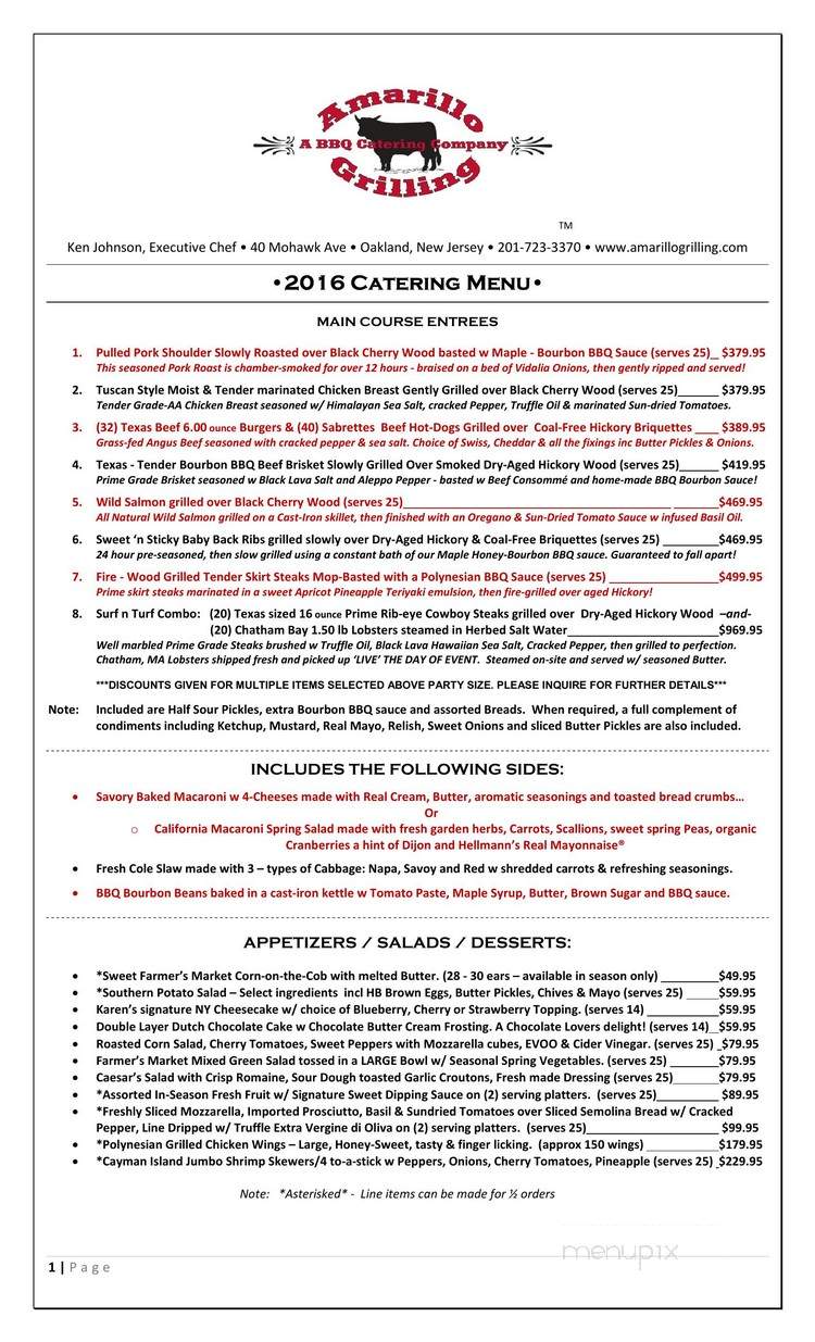 Amarillo Grilling - Oakland, NJ menu_pic