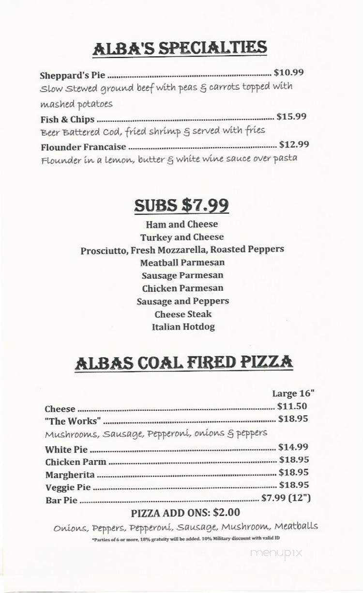 ALBAs Restaurant - Lakehurst, NJ menu_pic