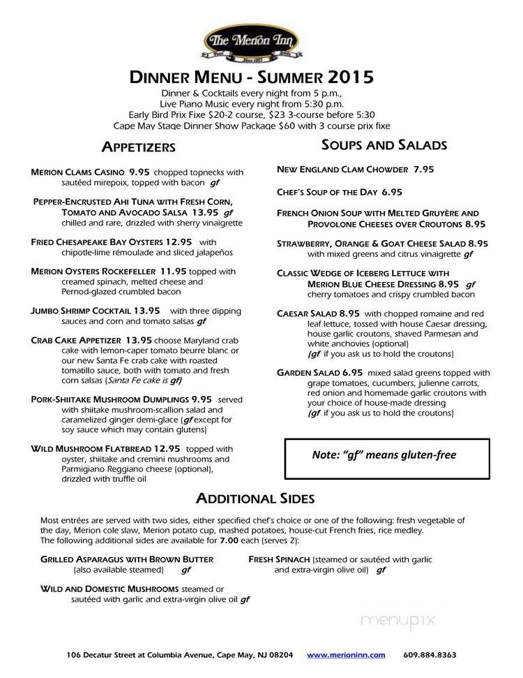 The Merion Inn - Cape May, NJ menu_pic