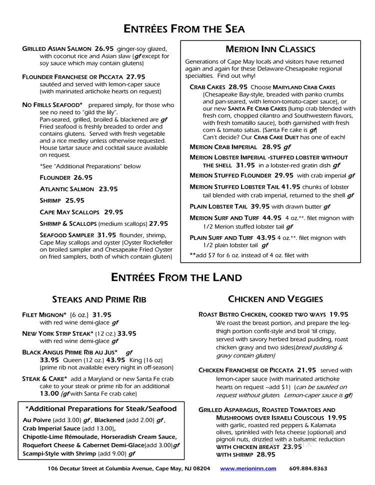 The Merion Inn - Cape May, NJ menu_pic