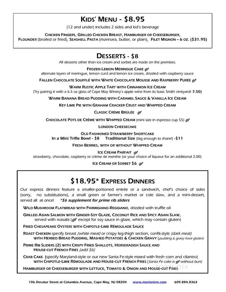 The Merion Inn - Cape May, NJ menu_pic