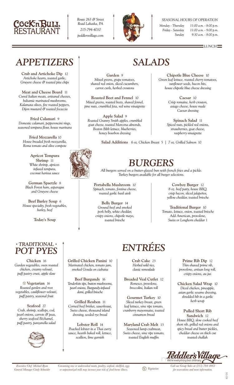 Cock 'N Bull Restaurant - New Hope, PA menu_pic