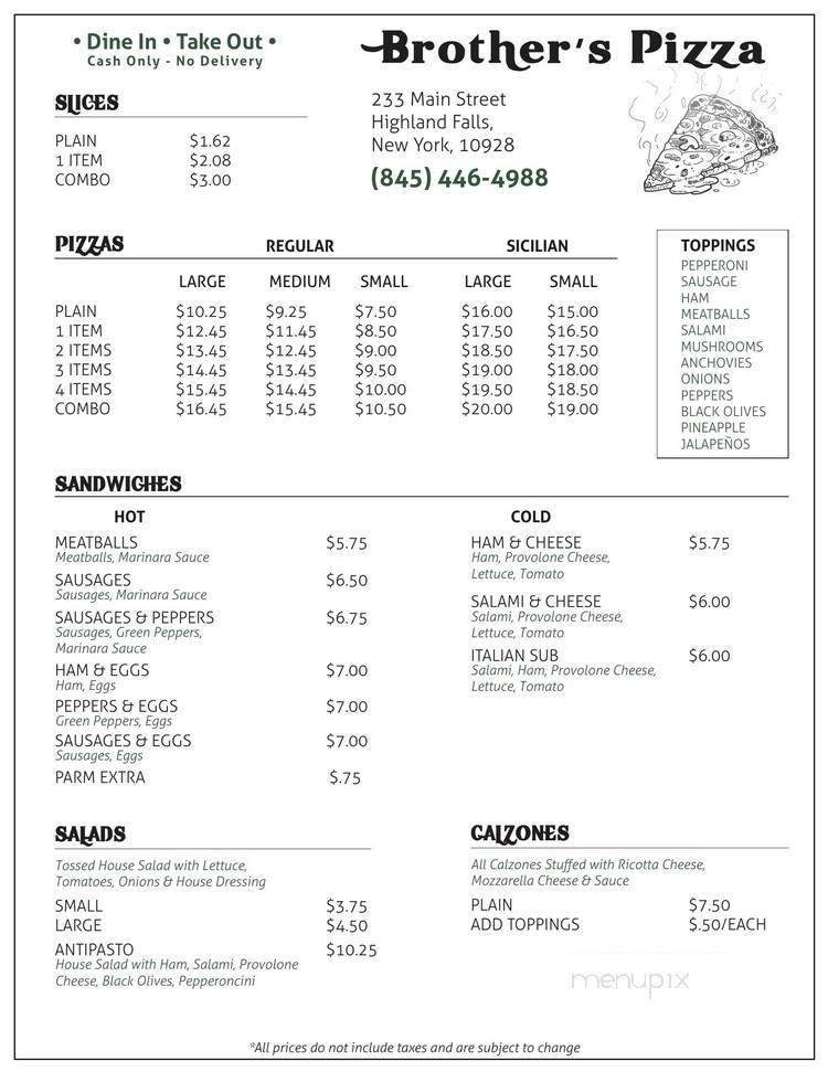 Brothers Pizza Restaurant - Highland Fls, NY menu_pic