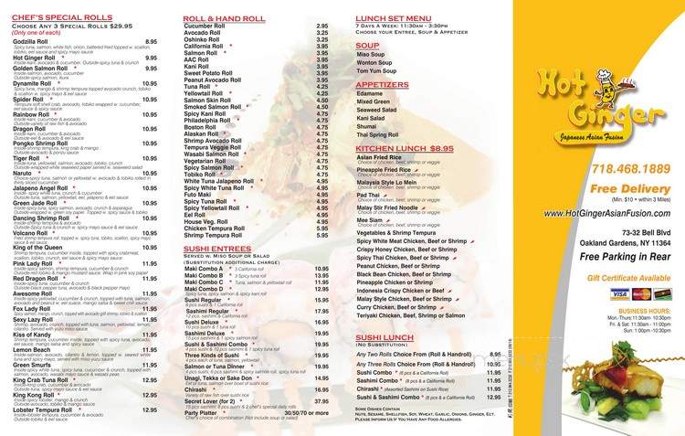 Hot Ginger Japanese Asian Fusion - Oakland Gardens, NY menu_pic