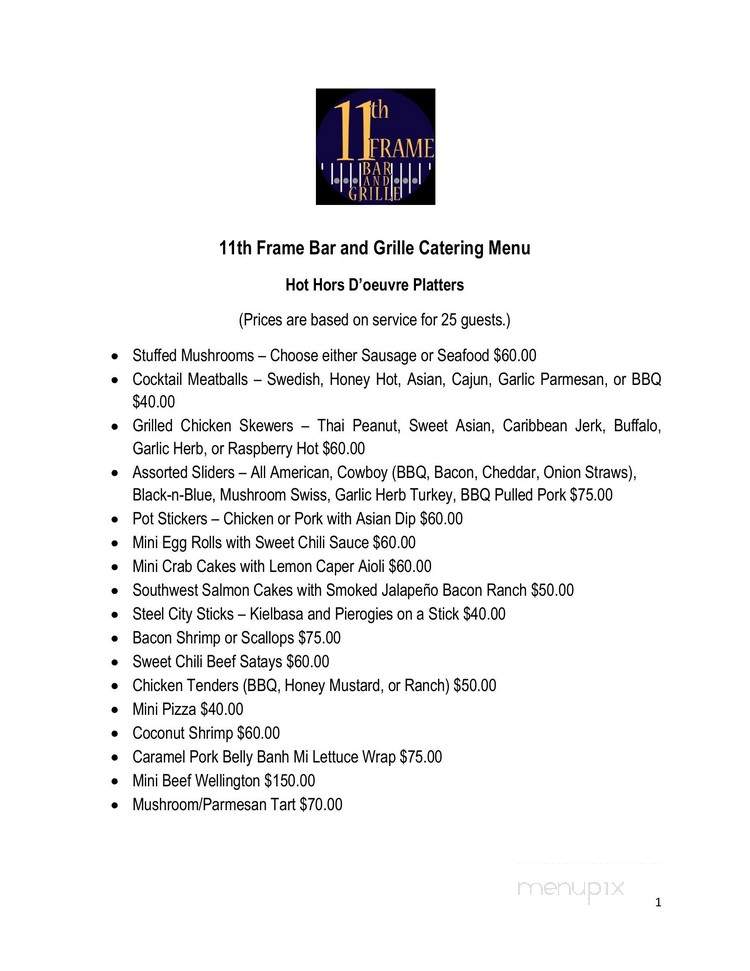 11th Frame Bar and Grille - Butler, PA menu_pic