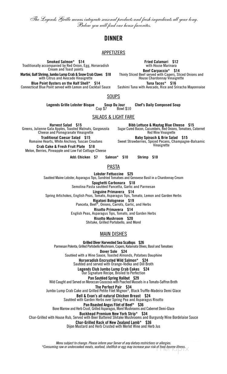 Legends Club Grille - Mill Spring, NC menu_pic