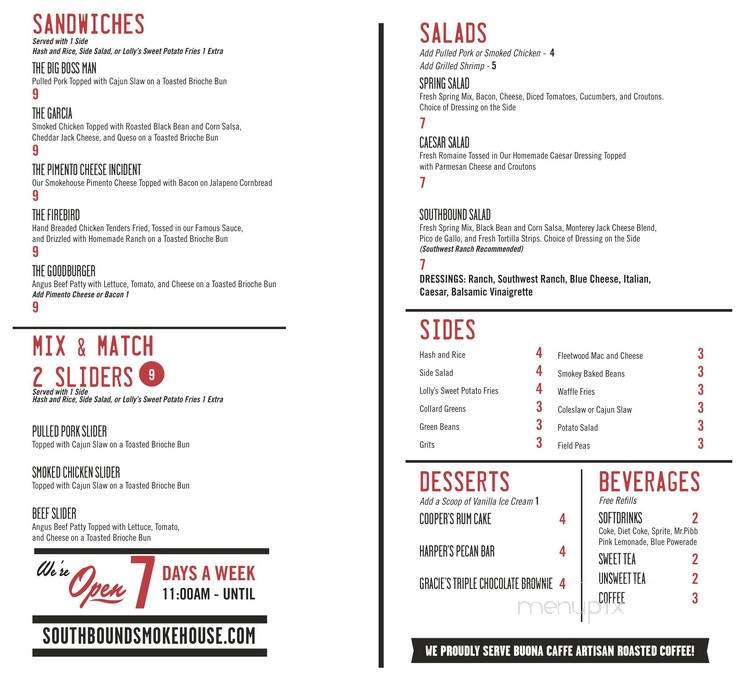 Southbound Smokehouse - Augusta, GA menu_pic