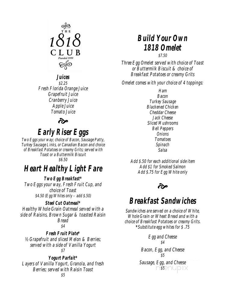 1818 Club - Duluth, GA menu_pic