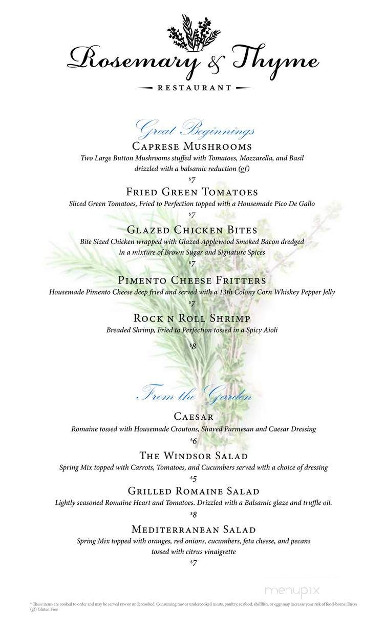 Rosemary & Thyme Restaurant - Americus, GA menu_pic