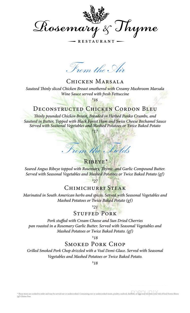 Rosemary & Thyme Restaurant - Americus, GA menu_pic