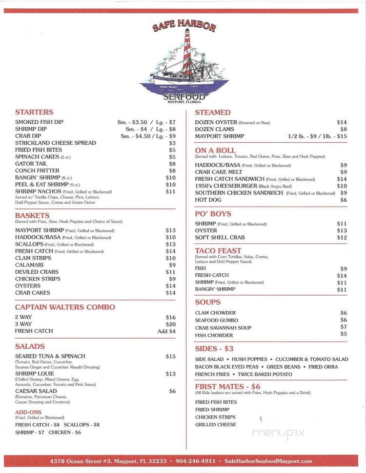 Safe Harbor - Atlantic Beach, FL menu_pic