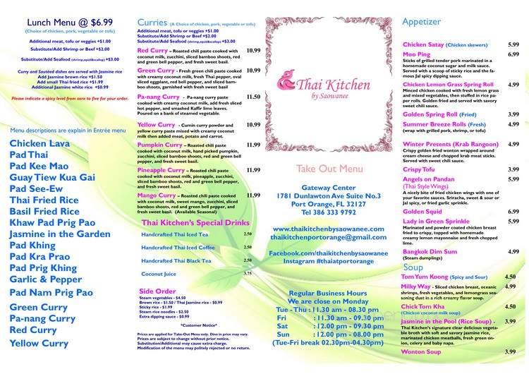 Thai Kitchen By Saowanee - Port Orange, FL menu_pic