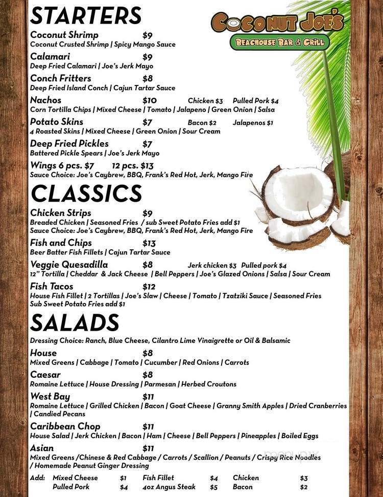 Coconut Joe's Beach Bar & Grill - Grand Cayman, FL menu_pic