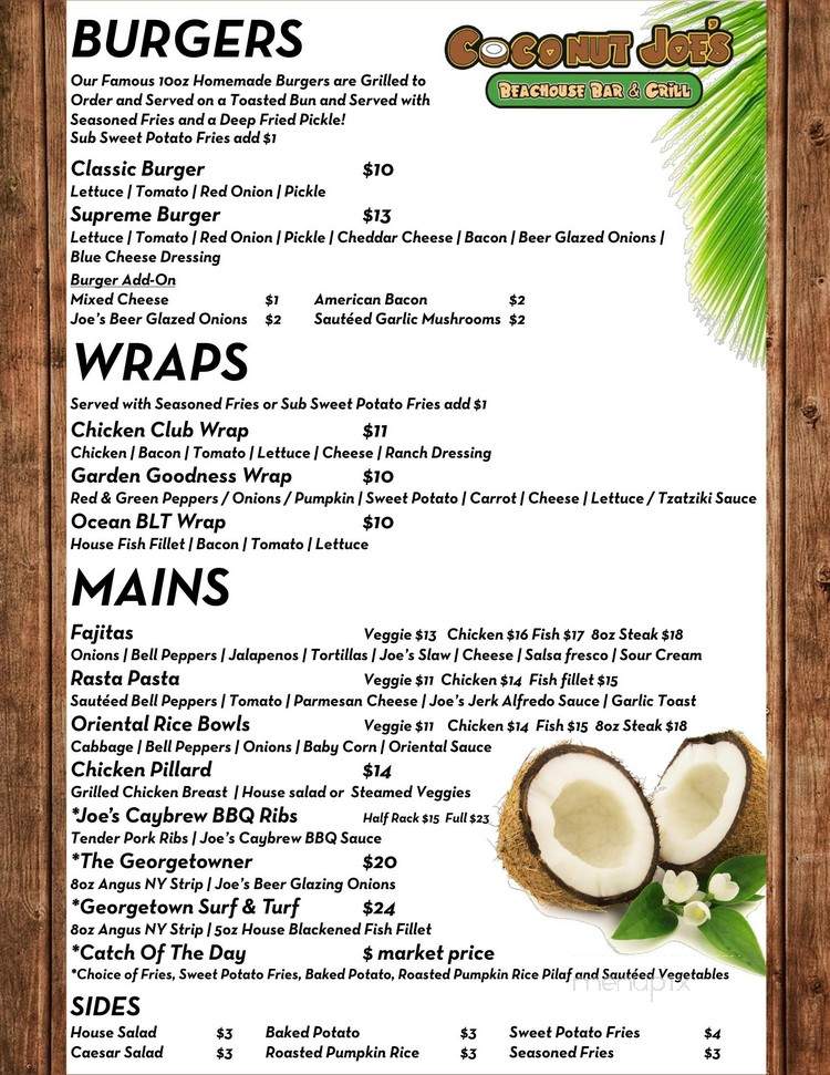 Coconut Joe's Beach Bar & Grill - Grand Cayman, FL menu_pic
