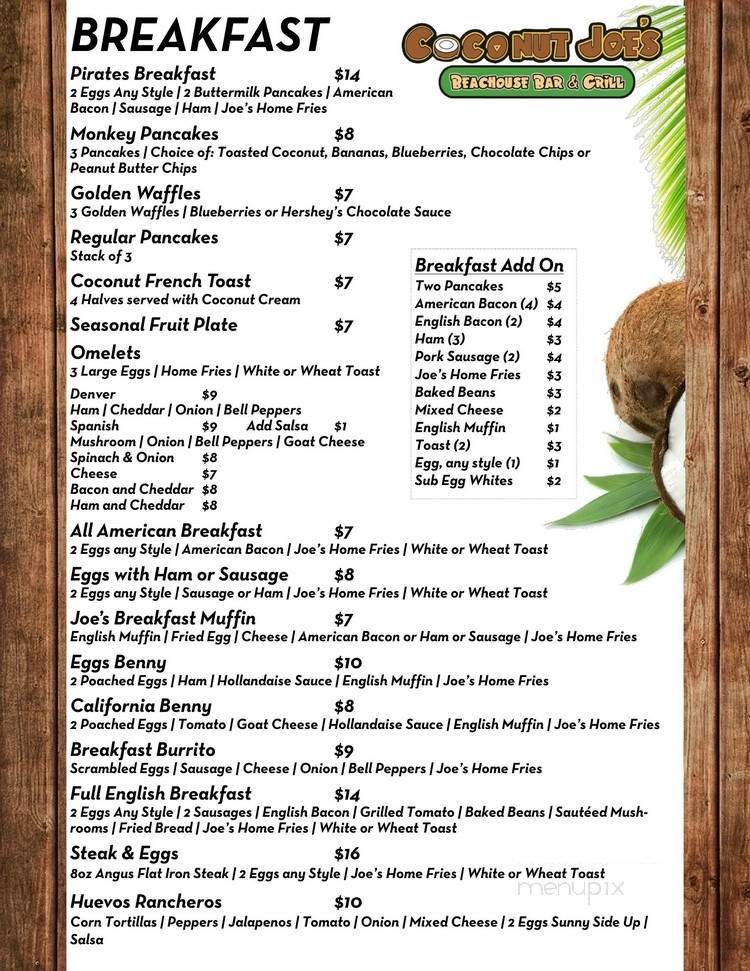 Coconut Joe's Beach Bar & Grill - Grand Cayman, FL menu_pic