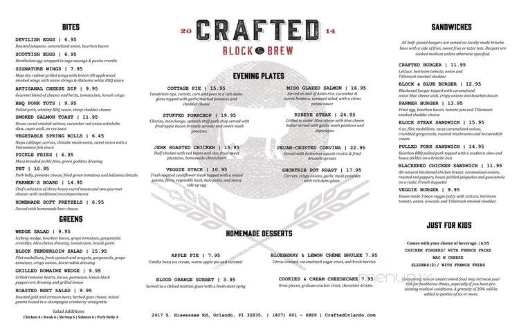 Crafted Block & Brew - Orlando, FL menu_pic