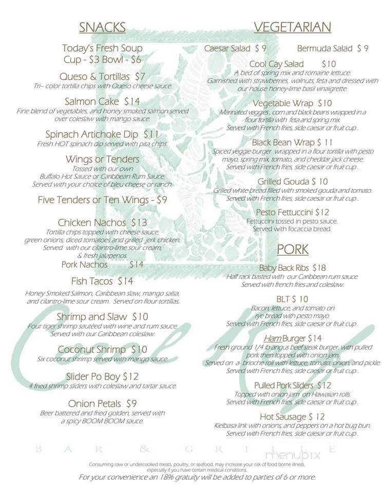 Menu of Coral Reef and Grill in Orlando, FL 32821