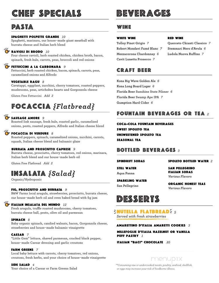 Spoleto - Orlando, FL menu_pic