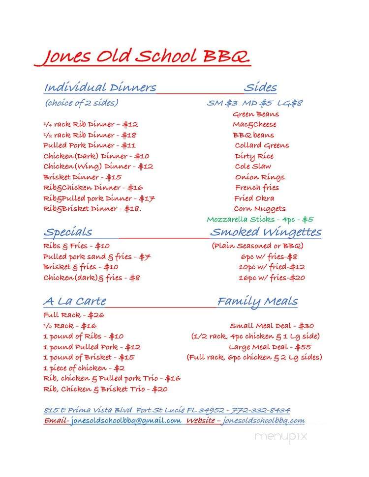 Jones Old School BBQ - Fort Pierce, FL menu_pic