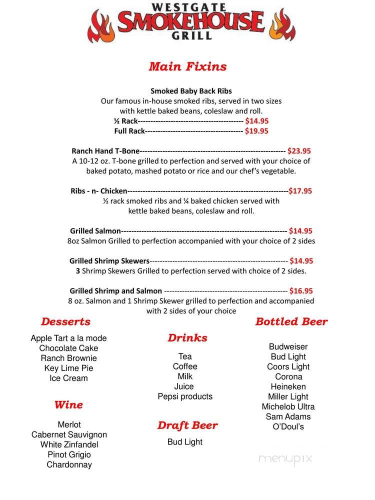 Westgate Smokehouse Grill - River Ranch, FL menu_pic