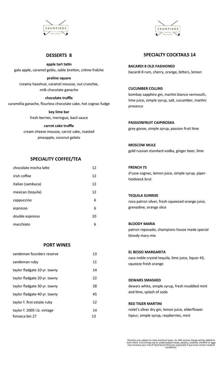 Champions Bar and Grill - Doral, FL menu_pic