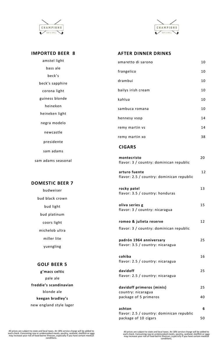 Champions Bar and Grill - Doral, FL menu_pic