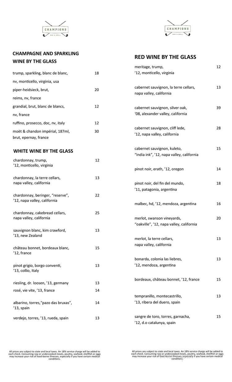 Champions Bar and Grill - Doral, FL menu_pic