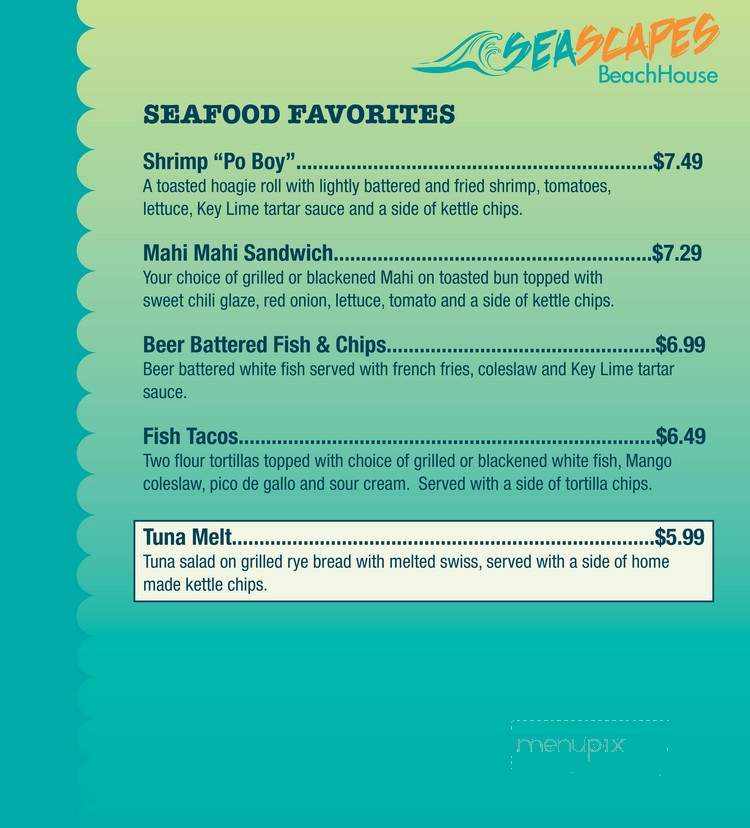 Seascapes Beach Club - Tampa, FL menu_pic