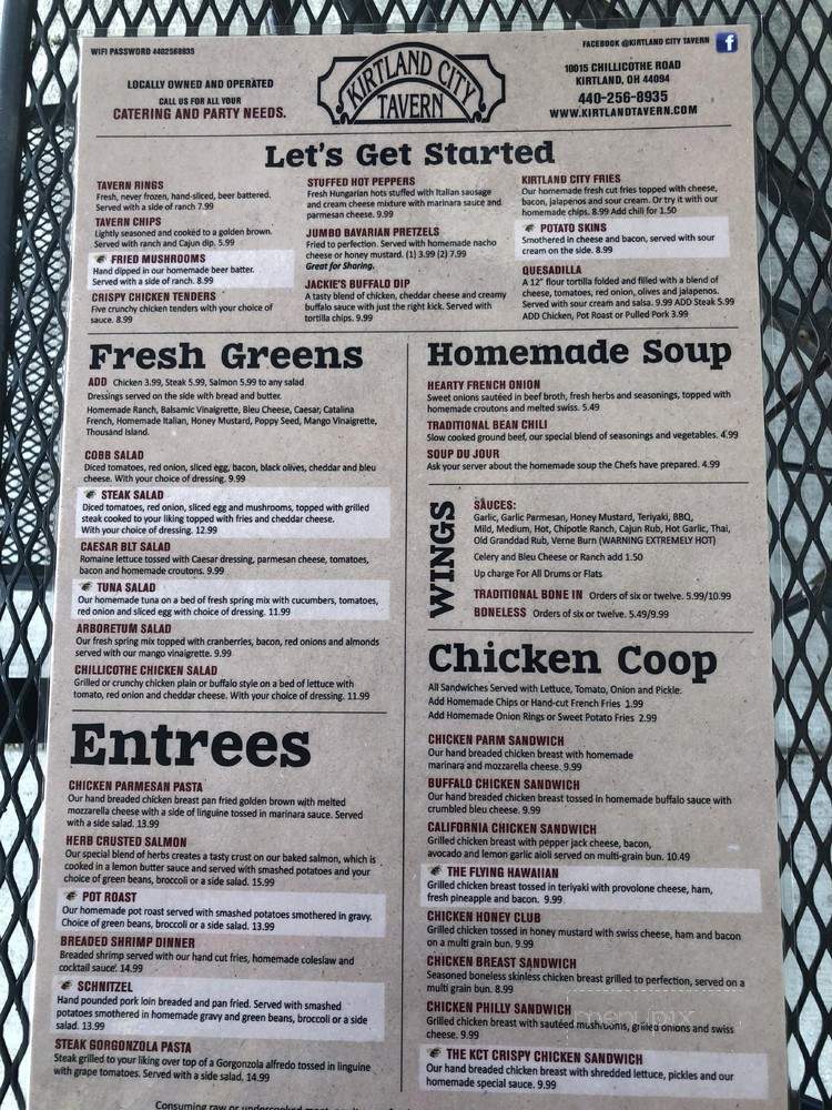 Kirtland City Tavern - Kirtland, OH menu_pic