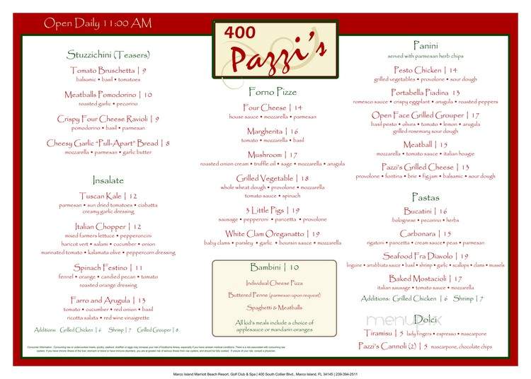 400 Pazzis - Marco Island, FL menu_pic
