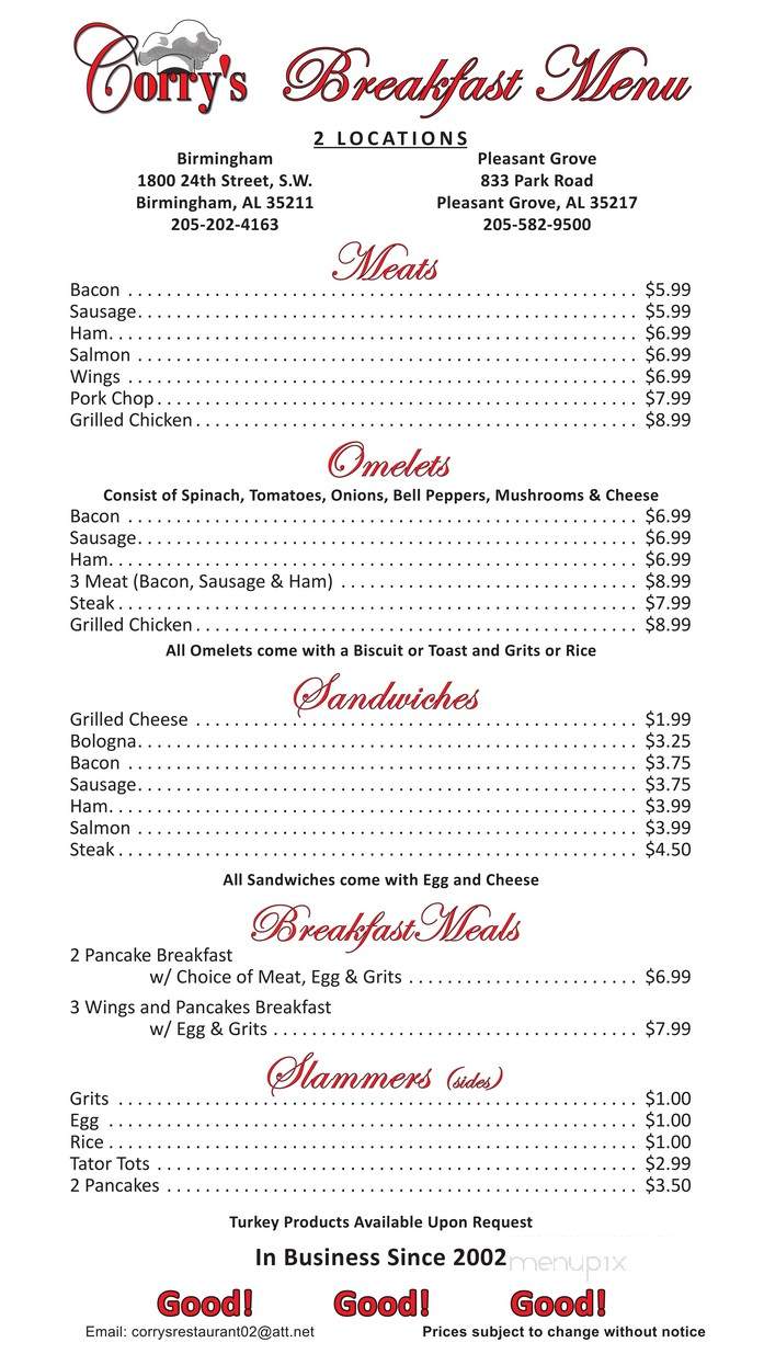 Corry's Cafe - Birmingham, AL menu_pic