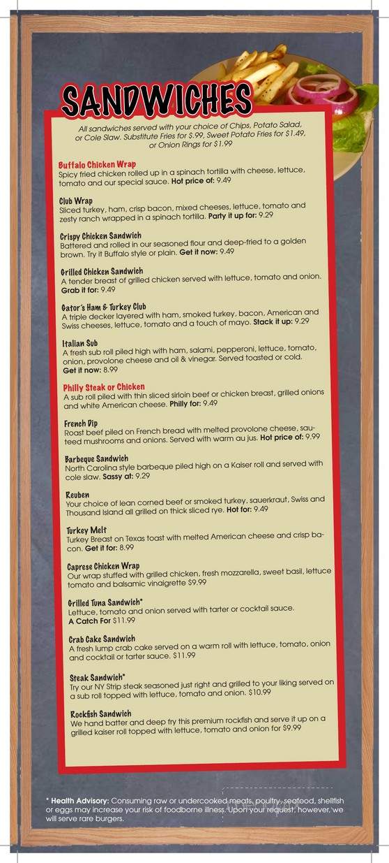 A.J. Gator's Sports Bar & Grill - Chesapeake, VA menu_pic