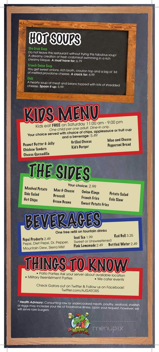 A.J. Gator's Sports Bar & Grill - Chesapeake, VA menu_pic