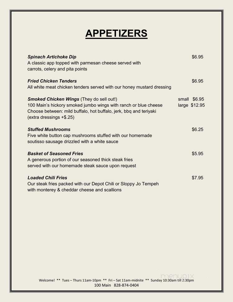 100 Main Restaurant & Bar - Valdese, NC menu_pic