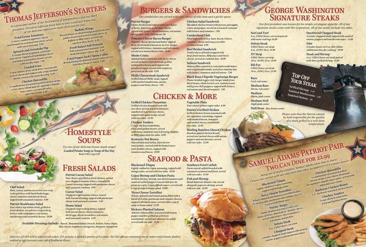 Patriot Steakhouse - Williamsburg, KY menu_pic