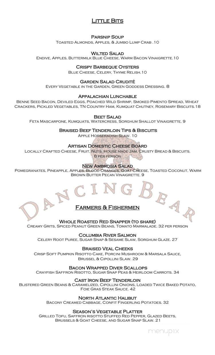 Dancing Bear Appalachian Bistro - Townsend, TN menu_pic