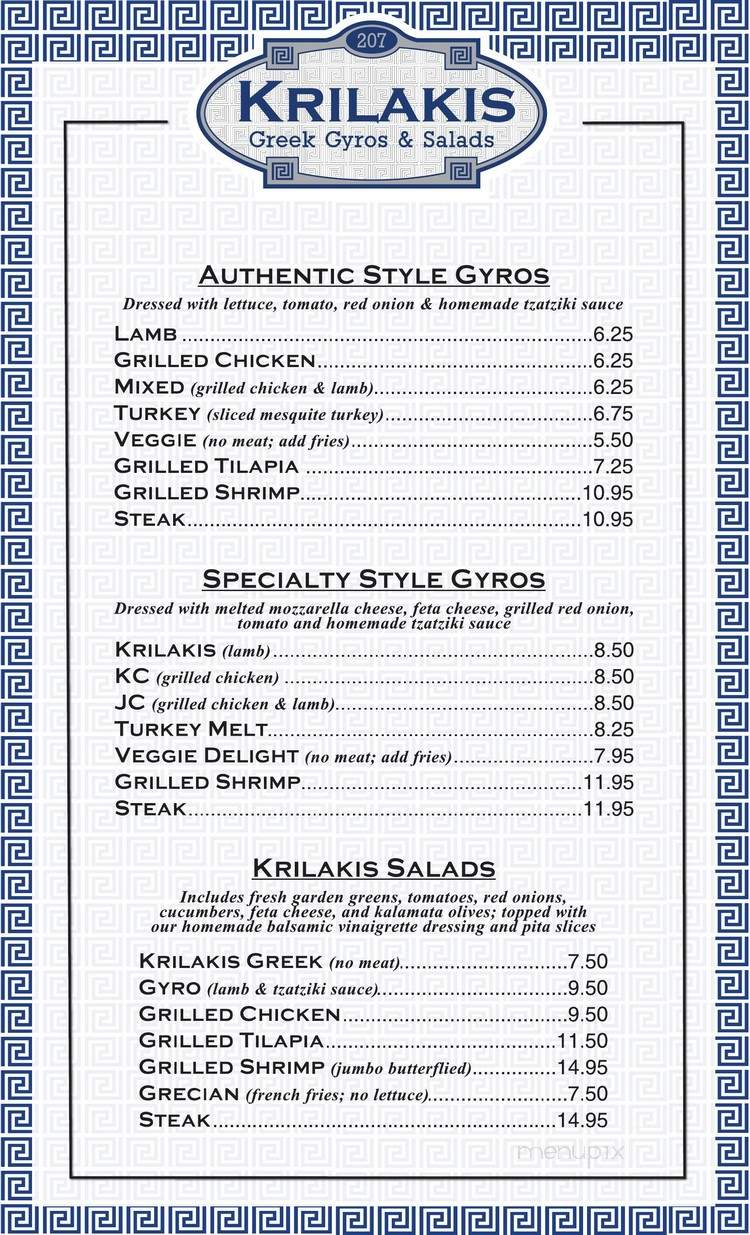 Krilakis - Ridgeland, MS menu_pic
